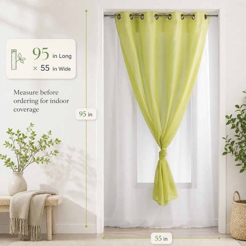 Robin Sheer Single Curtain Panel, Light Green / White