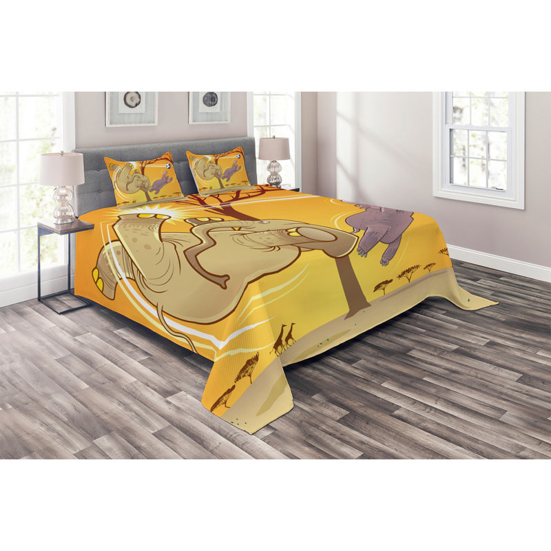 Elephant Polyester Coverlet, King Bedspread + 2 Shams