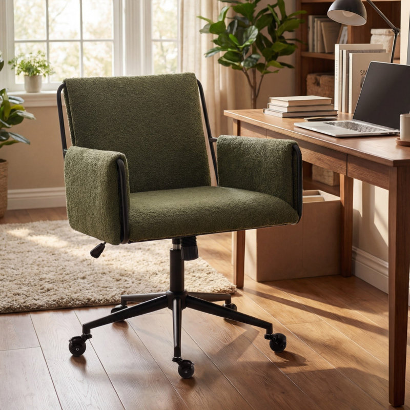 Jabali Extra Wide Boucle Upholstered Office Chair Swivel Desk Chair with Metal Frame, Green