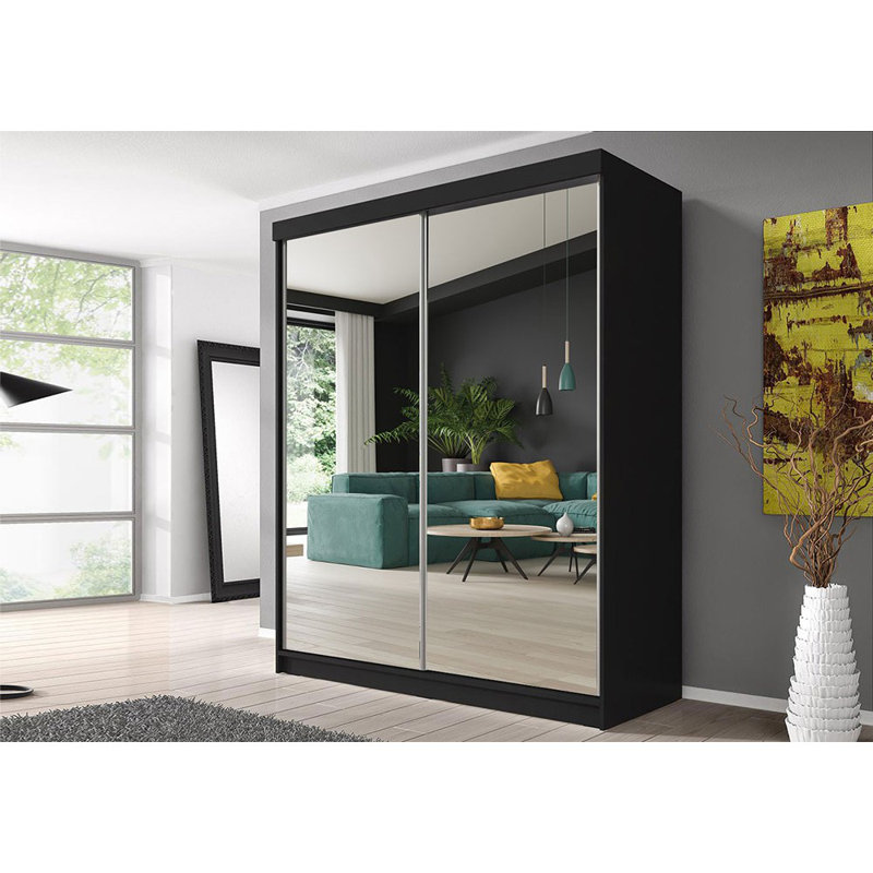 Vahrij 2 Door Wardrobe, 218cm H x 203cm W x 61cm D, Black