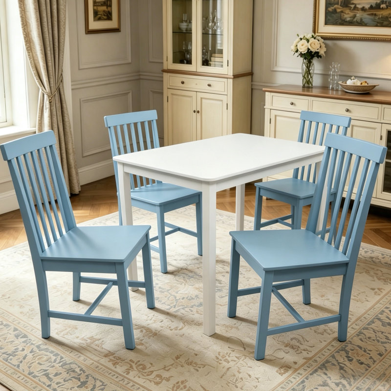 Solid Wood Space Saving Kitchen Dining Set, Sky Blue