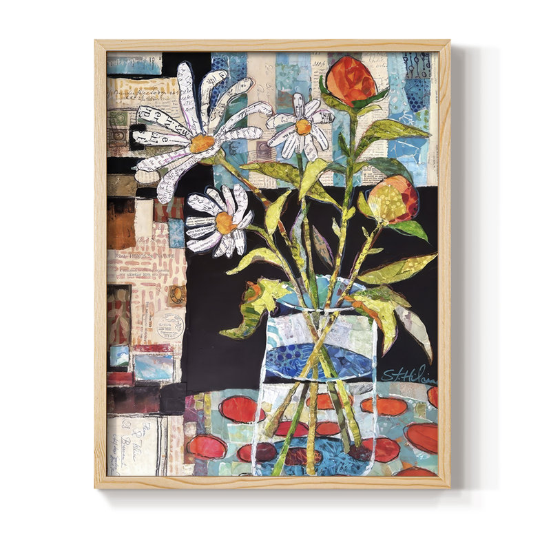 Papier mâché arrangement I, reproduction encadrée - bois massif, H 15 po x l 12 po, Encadré naturel