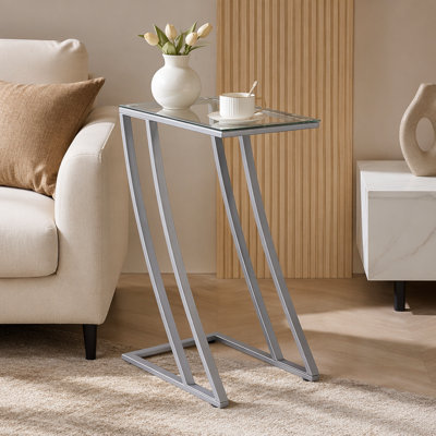 Table d'appoint, en forme de C, bout, côté, collation, salon, chambre à coucher, verre trempé, contemporain, moderne
