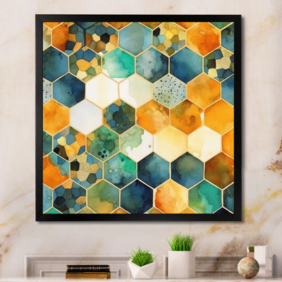 Art mural abstrait sur toile, impression géométrique hexagonale colorée - Hexagone coloré III