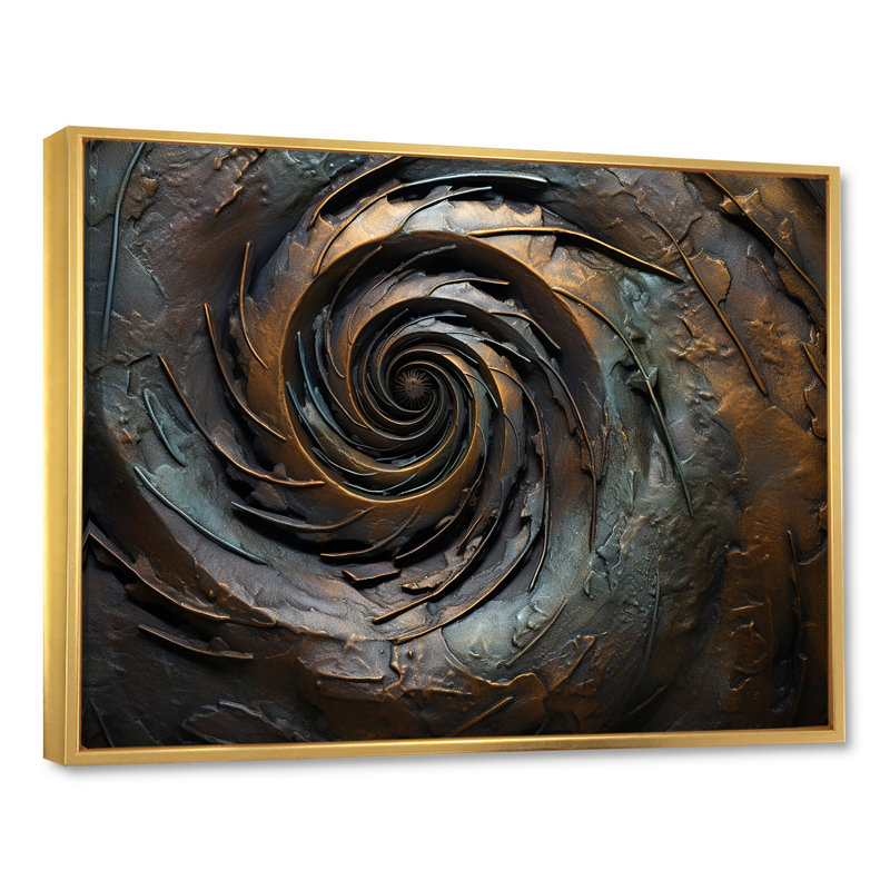 Bronze vortex tourbillonnant de sagesse I sur toile, H 34 po x l 44 po x P 1,5 po, Cadre flottant doré