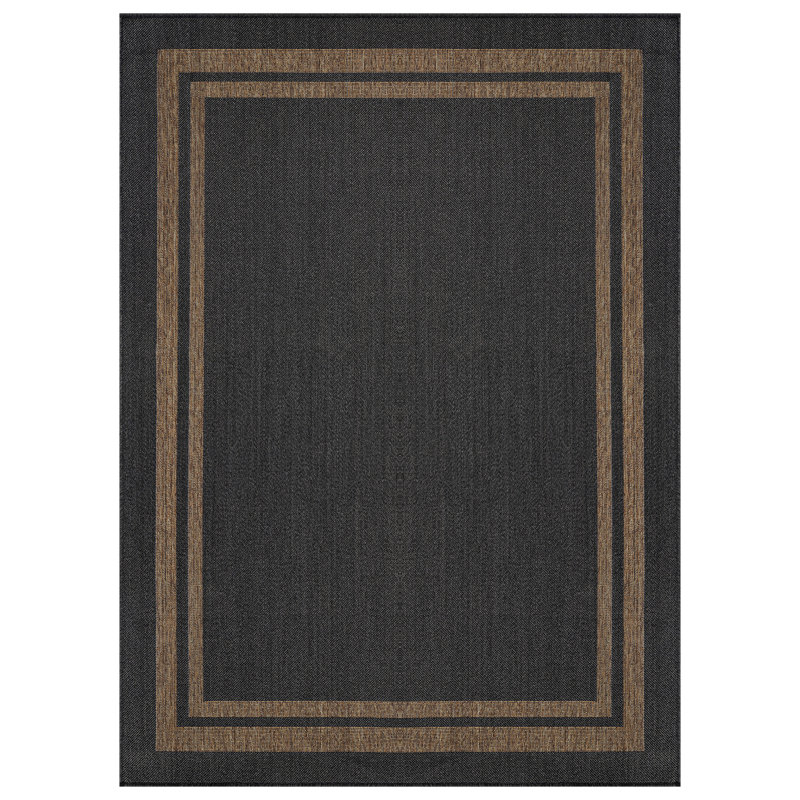 Tapis tissé plat intérieur / extérieur de style jute sable / naturel Border, Sable, Rectangle 5 pi x 7 pi
