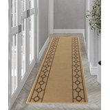 Lemmons Chain Bordered Beige Low Pile Slip Resistant Rugs