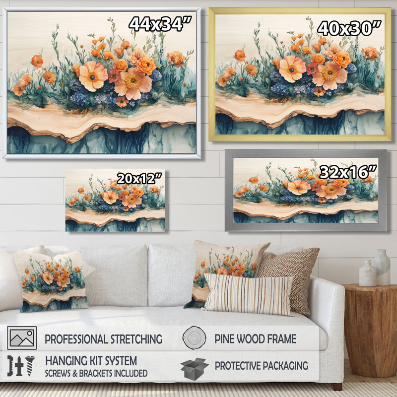 Connelly Bouquets de fleurs assorties sur une glissade en bois I - Assortiment de bouquets d'art mural, H 12 po x l 20 po