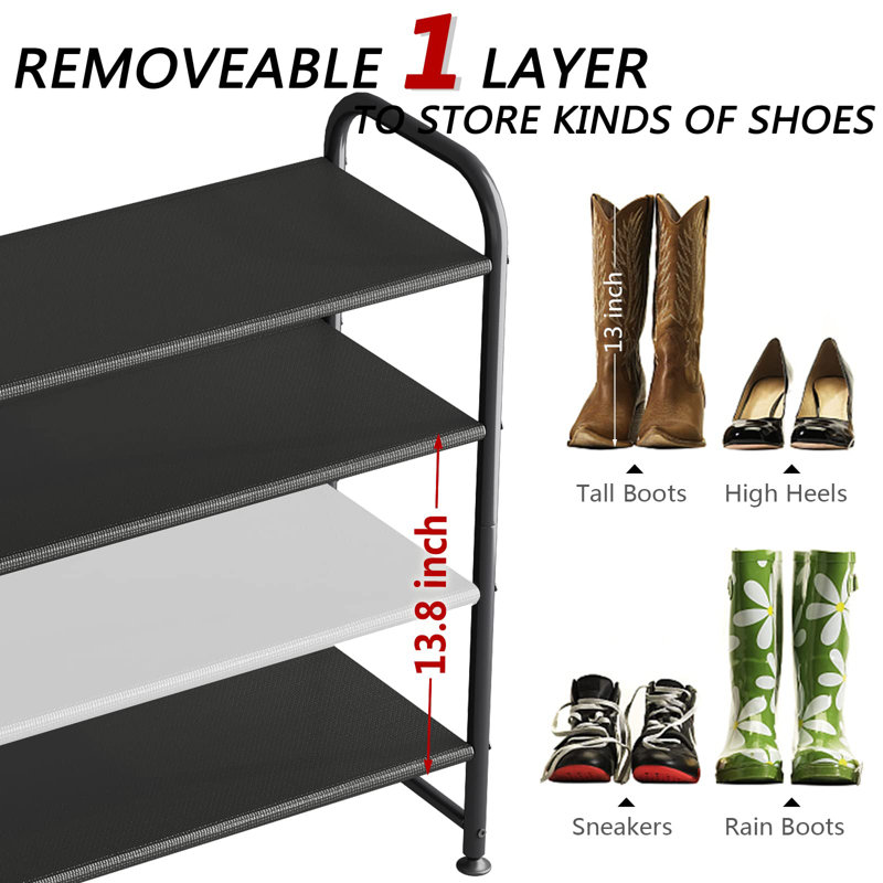 Black 4-Tier Metal Shoe Rack with Non-Woven Fabric Shelves