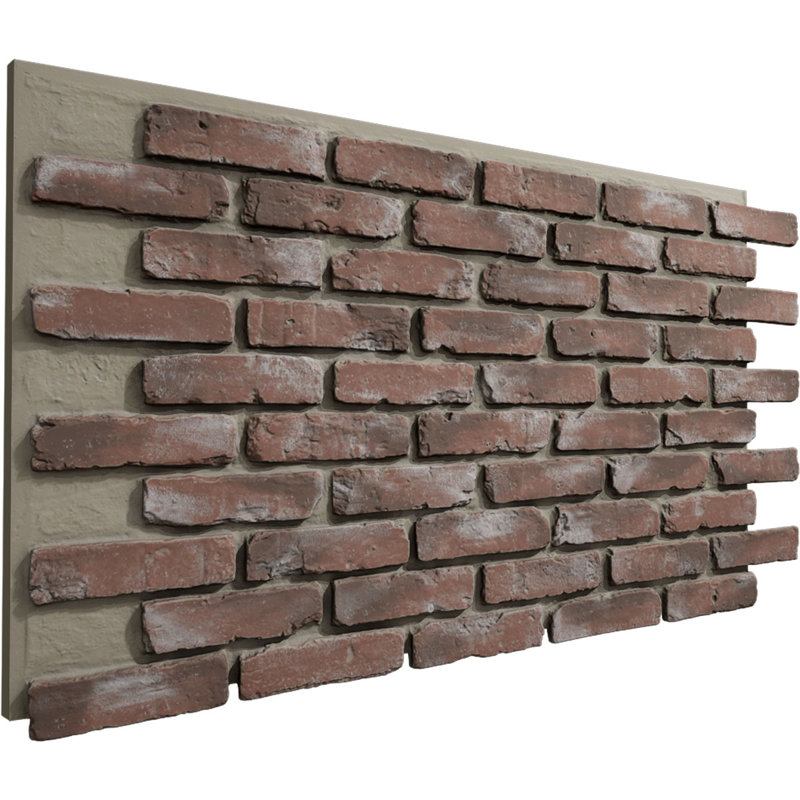 EverStone Aged Brick Faux Brick Panel, 46 7/8"W x 27"H x 1 1/4"D, Limewashed Colour, Rouge bruni