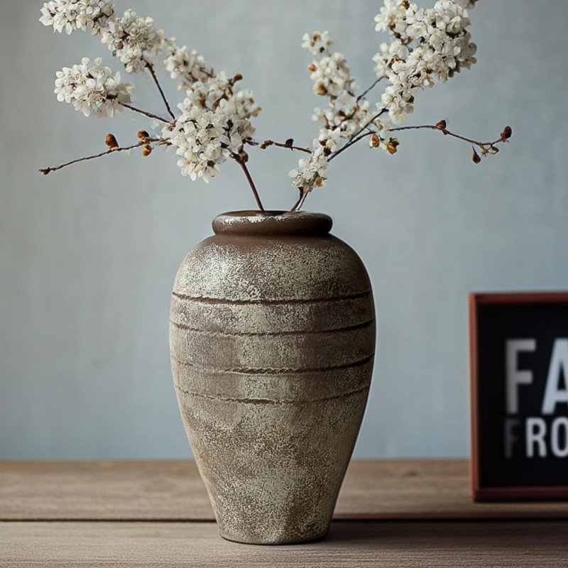 Rustic Brown Ceramic Vase for Table Decor
