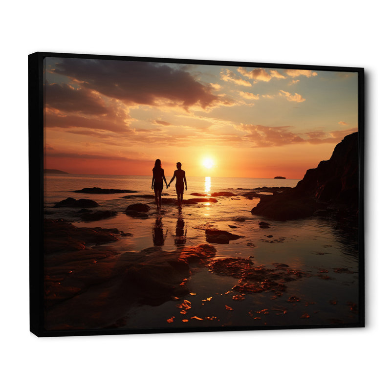 Beach Photo Sunset Serenade X - Décoration murale plage, Cadre flottant noir, H 24 po x l 32 po x P 1 po