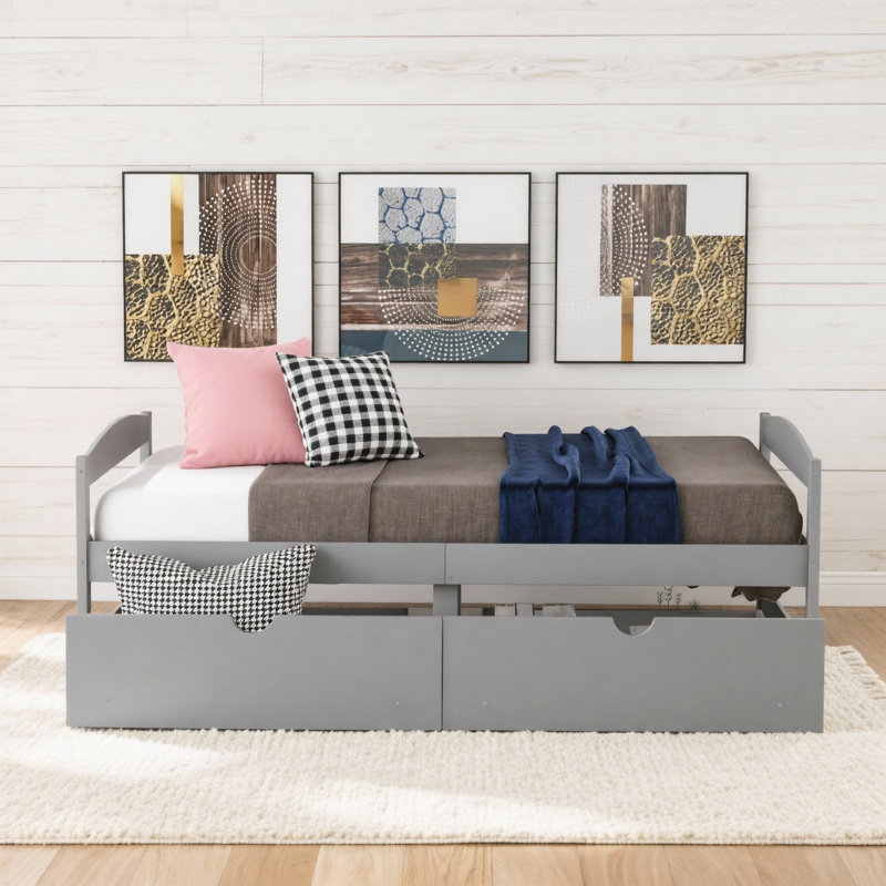 Lit plateforme simple avec deux tiroirs, gris, Gris