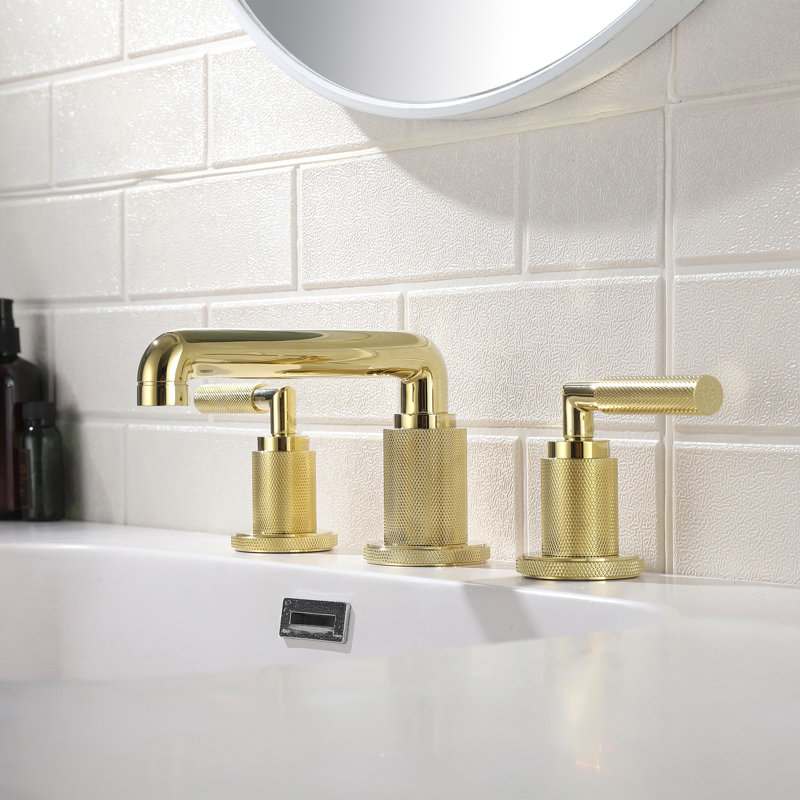 Robinet de lavabo de salle de bain surdimensionné à 3 trous et 2 poignées avec bonde escamotable en laiton, Or brossé