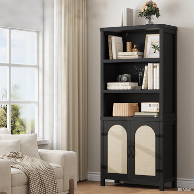 Bibliothèque 70 po en bois rustique avec portes, armoire de rangement à 3 tablettes pour le salon, la chambre à coucher ou le bureau