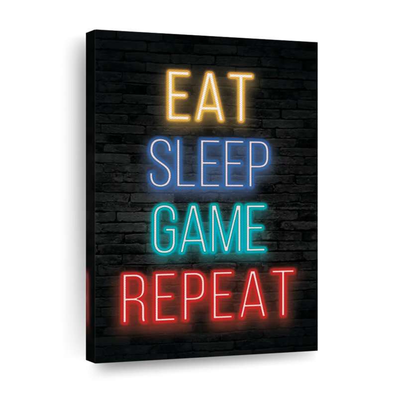 Neon Eat Sleep Game Répétition sur toile, H 48 po x l 32 po x P 1,25 po