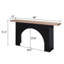 Console moderne minimaliste avec base en arche et plateau en bois, parfaite pour les petits espaces et une utilisation polyvalente