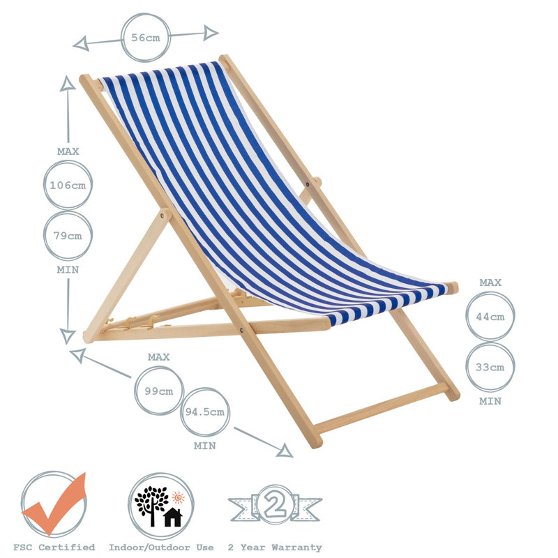 Harbour Housewares - Traditional Wooden Deck Chair, Light Grey