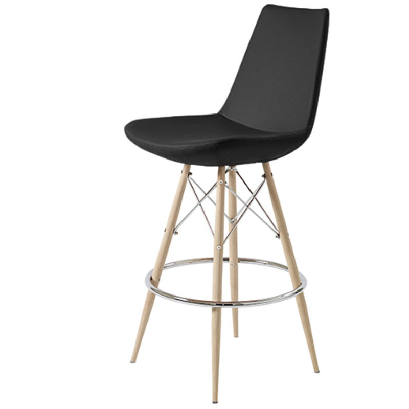 Tabouret de comptoir 24 po Shinkle, Naturel, Cuirette blanche, Tabouret de bar (siège d'une hauteur de 29 po)