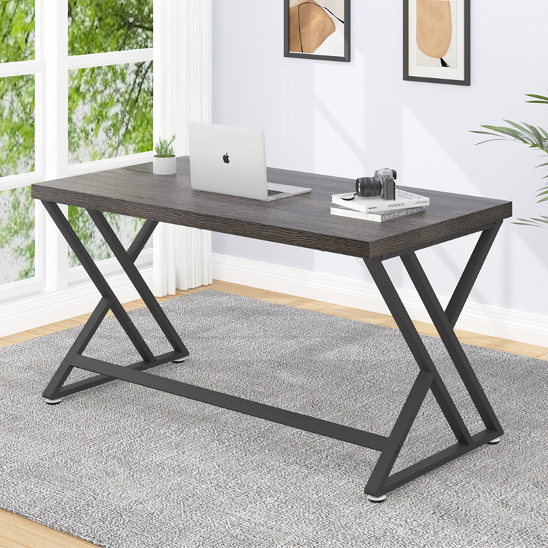Kelleia Writing Desk, Dark Gray Oak/Black, 30.1" H x 60" W x 23.6" D
