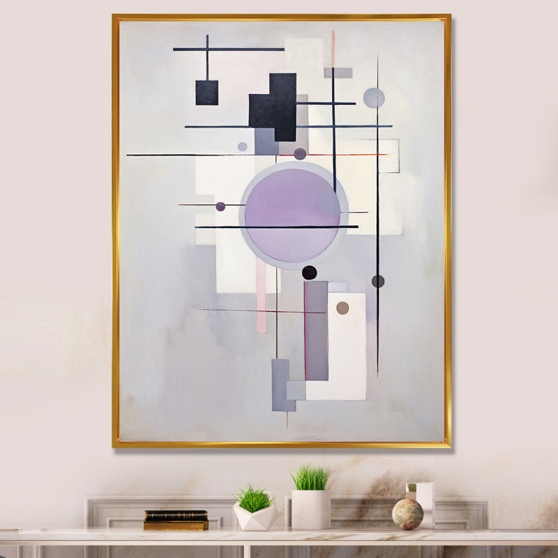 «Jaival», mauve, «Transcendent Geometries II» - imprimé, Cadre flottant doré, H 44 po x l 34 po x P 1,5 po