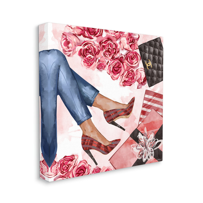 Plaid Heels Florals Wrarap Presents par Ziwei Li - Impression sur toile, Toile tendue, H 17 po x l 17 po x P 1,5 po