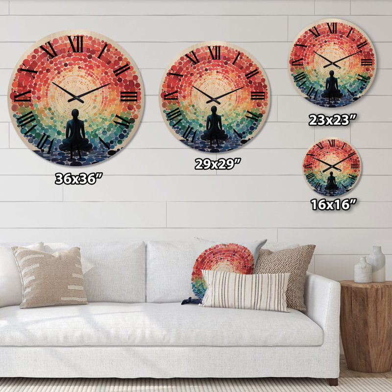 Colorful Meditation Harmony of Mind - Abstract Oversized Wood Wall Clock, Large