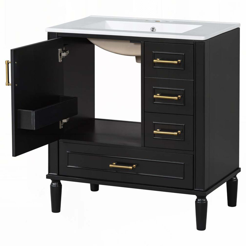 Meuble-lavabo 30 po avec lavabo en céramique, Noir