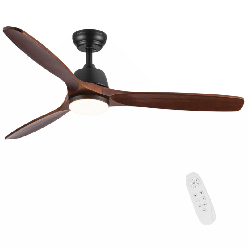 Jaustin 52'' Ceiling Fan with LED Lights, Black, Walnut