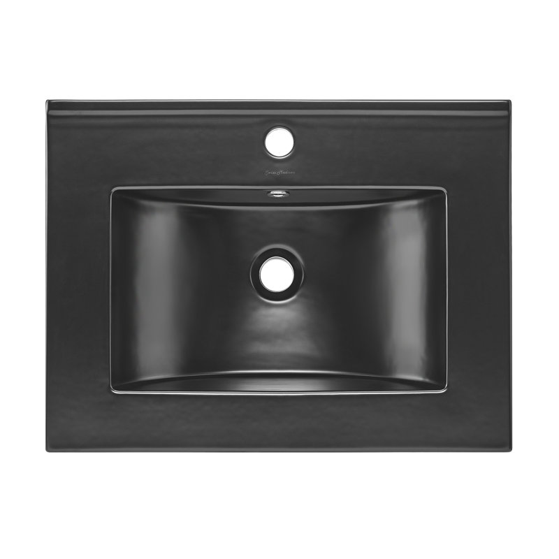 Comptoir de meuble-lavabo en céramique noir mat 24 po Swiss Madison, Matte Black, Trou unique