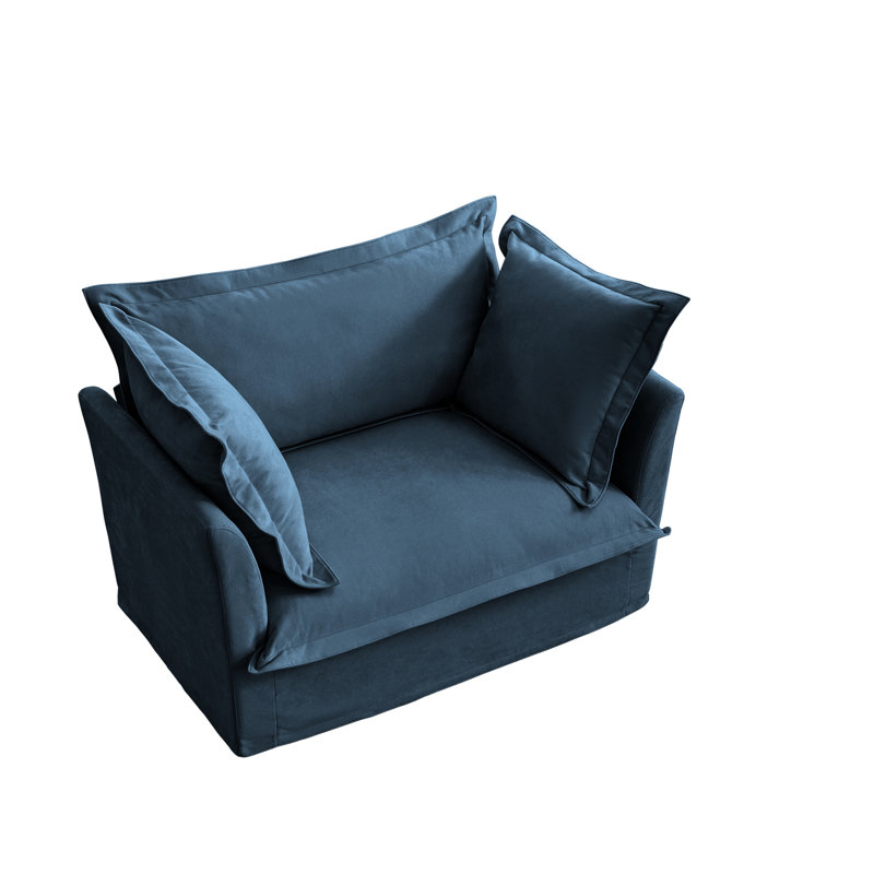 Fauteuil à assise profonde en tissu chenille bleu, avec coussin à haut dossier et 2 coussins décoratifs, grand coussin confortable et relaxant, chenille