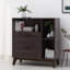 Armoire de rangement de style Mid-Century en faux bois, hauteur de 37,85 po, tiroir spacieux et rangement chic, haut, avec poignées à tablettes