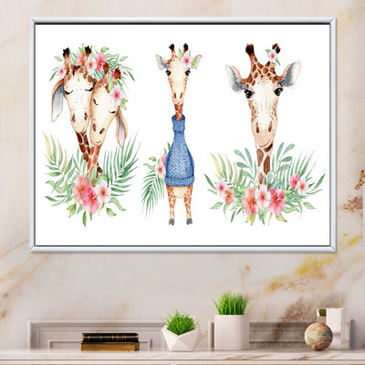 «Cute Giraffe Botanical Portrait», reproduction sur toile flottante