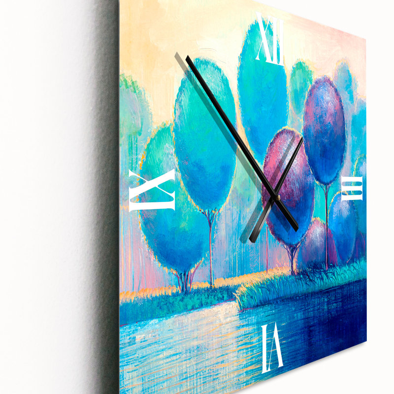 Arbres ornementaux colorés V - Horloge murale moderne, Petit