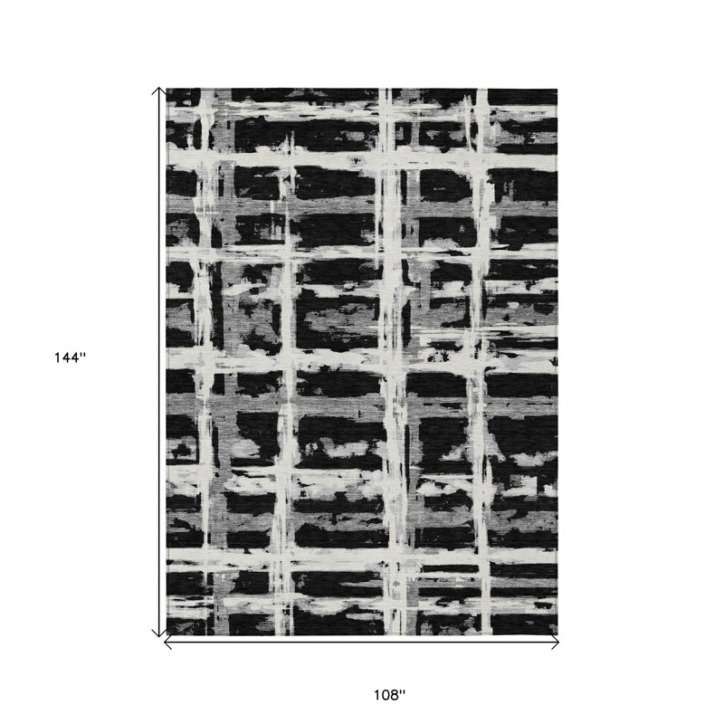 Tapis extérieur lavable rayé noir et argent 9 pi x 12 pi noir