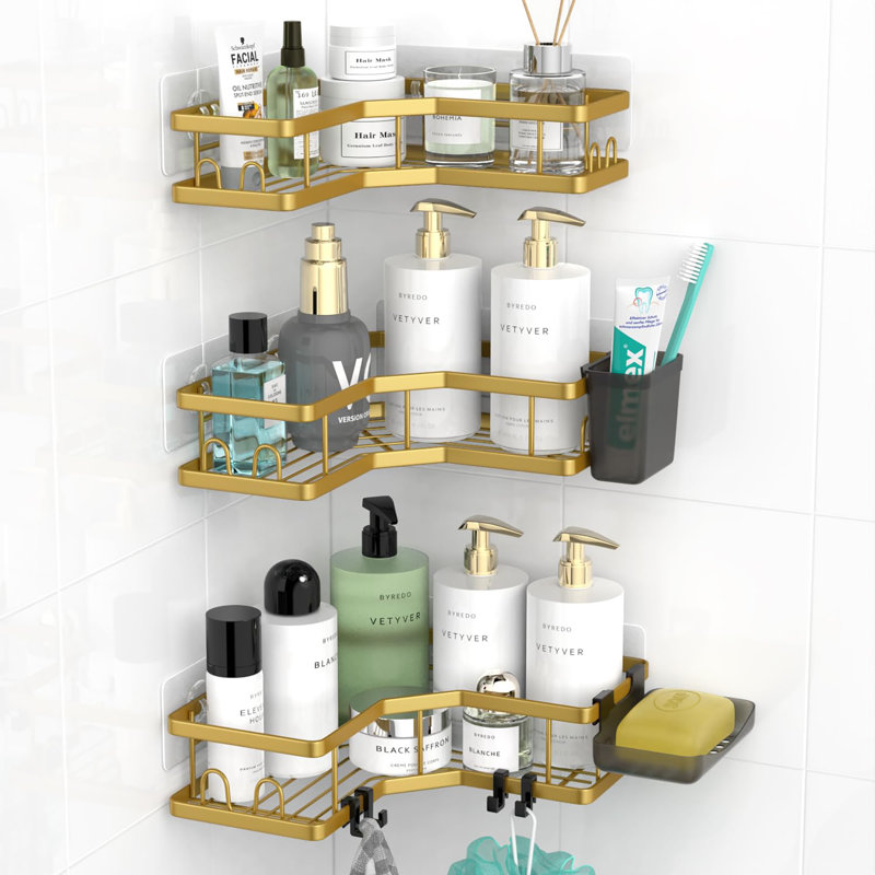Serviteur de douche en coin 3 pièces, Doré