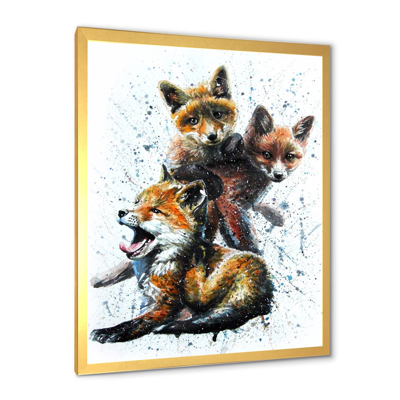Petits renards - peinture, H 40 po x l 30 po x P 1,5 po, Cadre photo doré