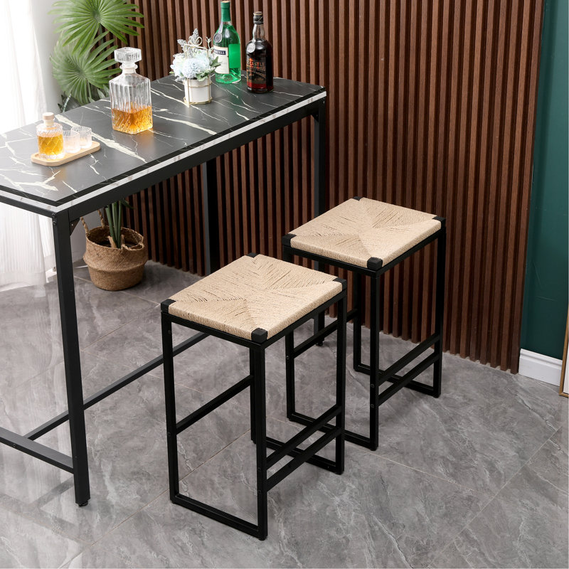 Ensemble de 2 tabourets de bar sans dossier pour comptoir de cuisine, chaises de salle à manger en corde de papier tissées pour la maison et la cuisine (corde de papier sans dossier)