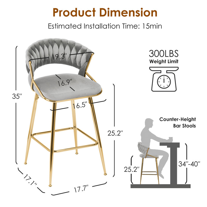 Tabouret de bar 25,2 po, Grey