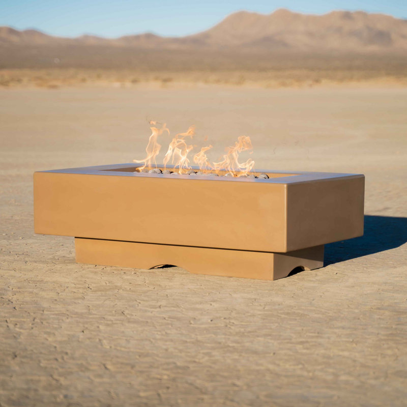 Del Mar Rectangle Concrete Smokeless Fire Pit, Black, Natural Gas, 15" H x 48" W x 28" D