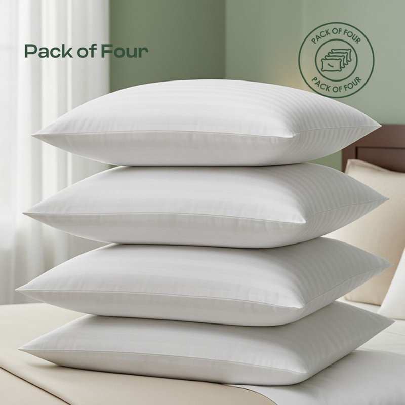 MHG Living Ultra Striped Pillow – Breathable Microfibre Cover Bed Pillows, 4, Soft Medium