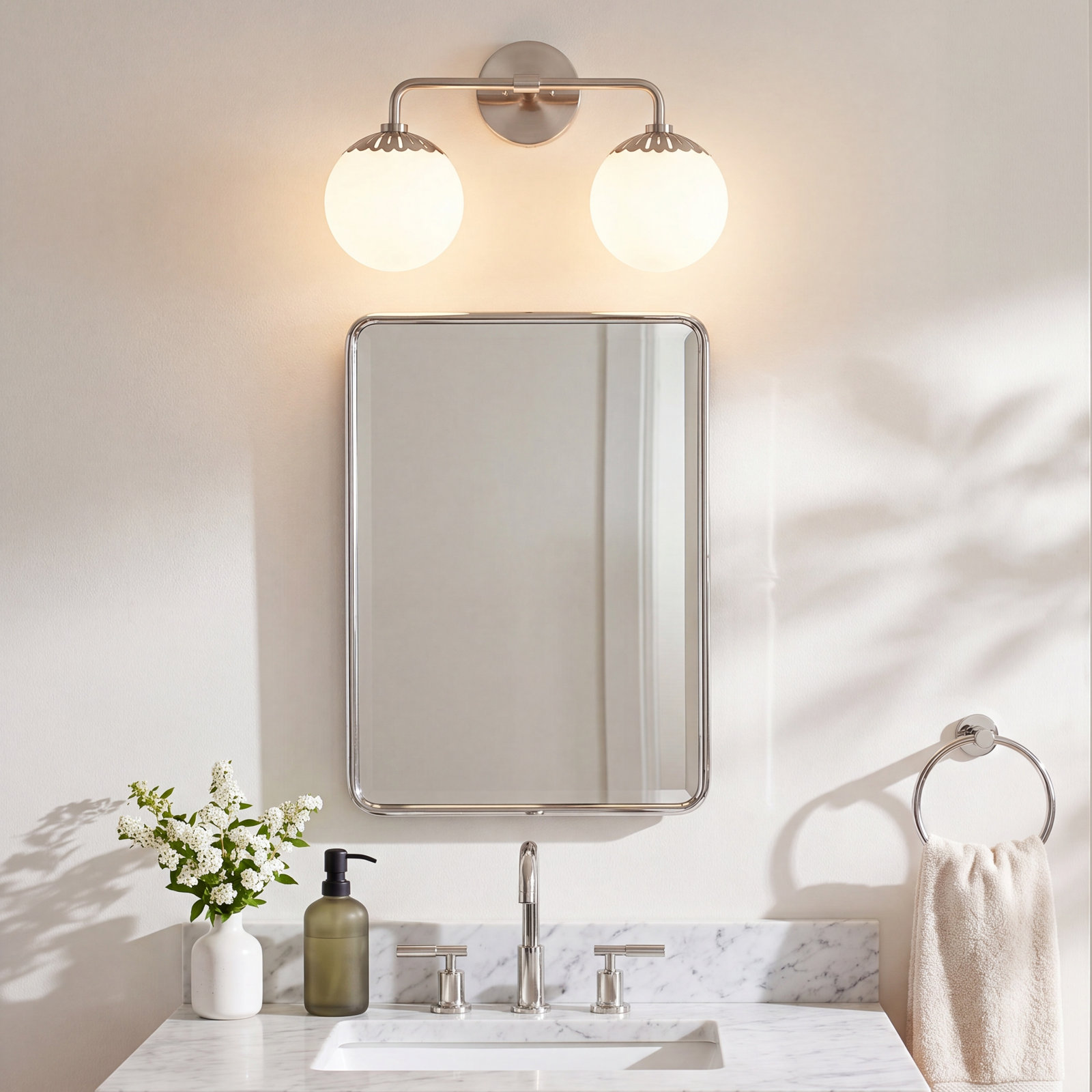 Deniaud 2 Light Vanity Light, Polished Nickel