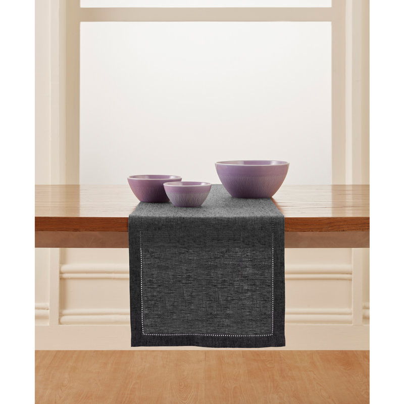 Milan - 100% Pure Linen Table Runner, Charcoal Grey, 90" x 14"