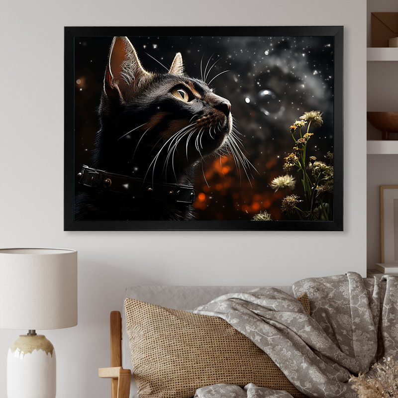 «Abyssinian Adventure Black Cat - Cat», reproduction d'art sur toile, H 24 po x l 32 po x P 1 po, Cadre simple noir