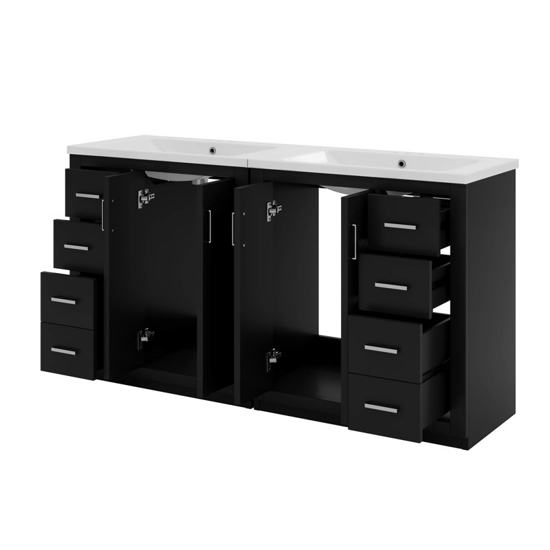 Meuble-lavabo autoportant 60 po avec lavabo double 60 po, Noir