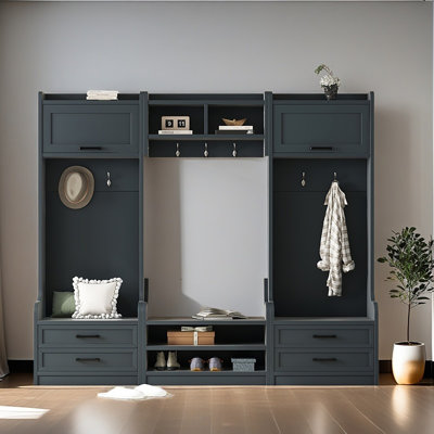 Portemanteau amovible 4 en 1 avec rangement et 7 crochets, portemanteau multifonctionnel avec tiroirs et armoire de rangement, banc à chaussures pour le vestibule