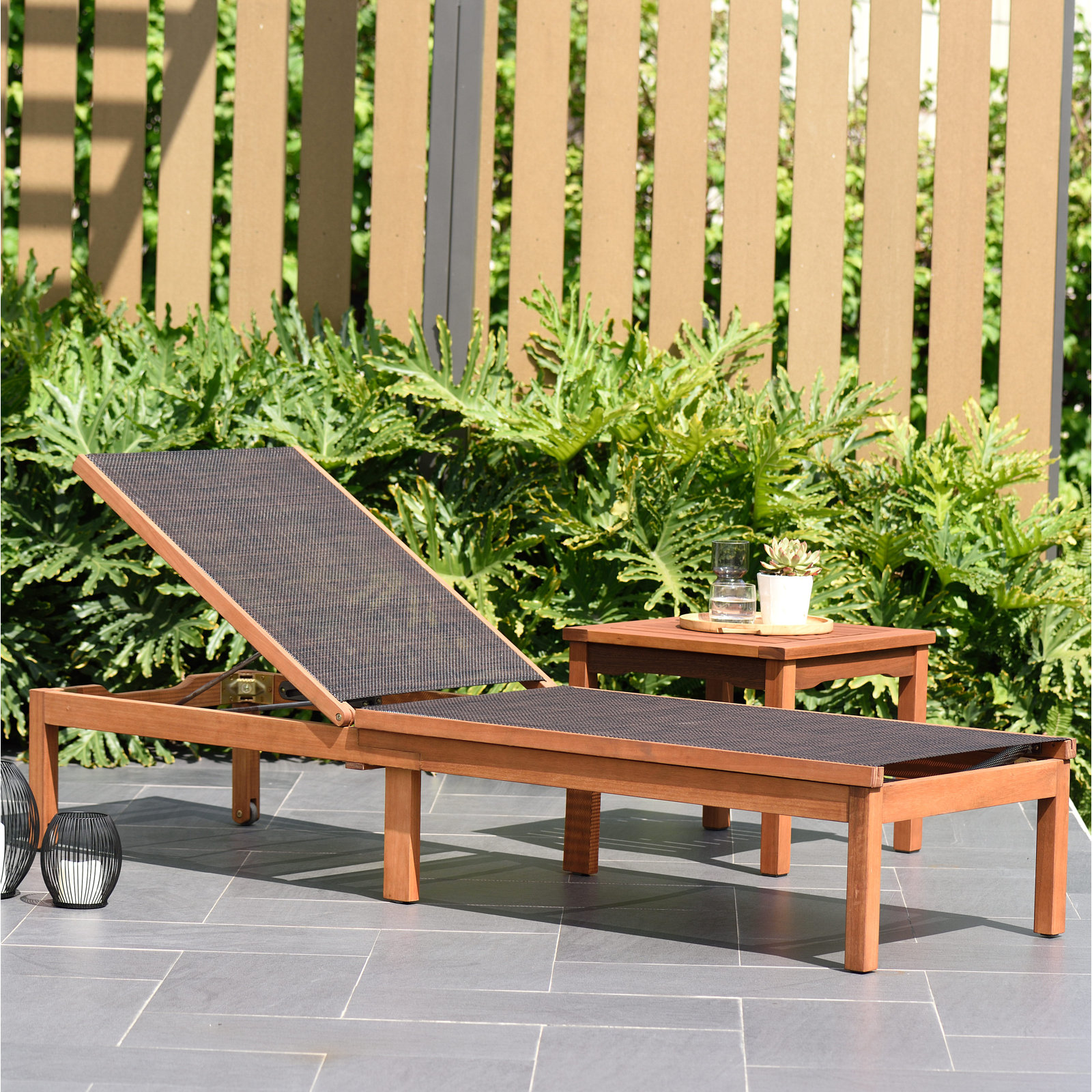 Rafael 23.4'' Outdoor Eucalyptus Chaise Lounge, Brown