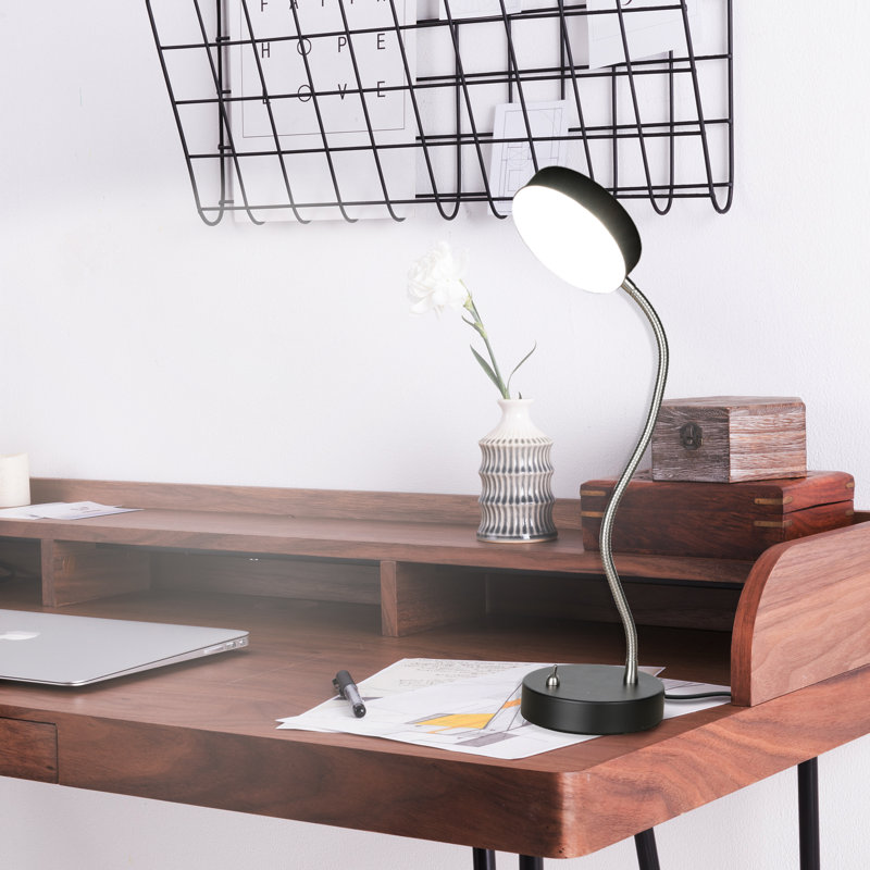 Lampe de bureau à col de cygne réglable à DEL 19,25 po avec base robuste et interrupteur à bascule, lampe de travail noire pour la lecture de bureau à domicile