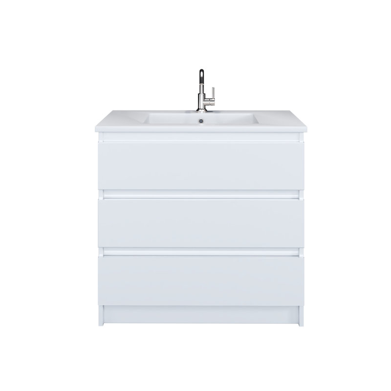Hagerstown 36'' Single Bathroom Vanity with Resin Top, Glossy White