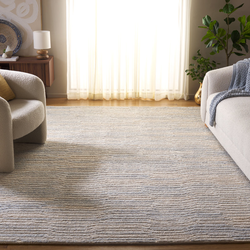 Tapis bleu clair / ivoire en laine / coton touffeté à la main Matroni, Rectangle 8 pi x 10 pi